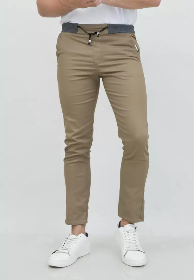 Celana chino panjang cino slim fit PINGGANG KARET krem tua houseofcuff