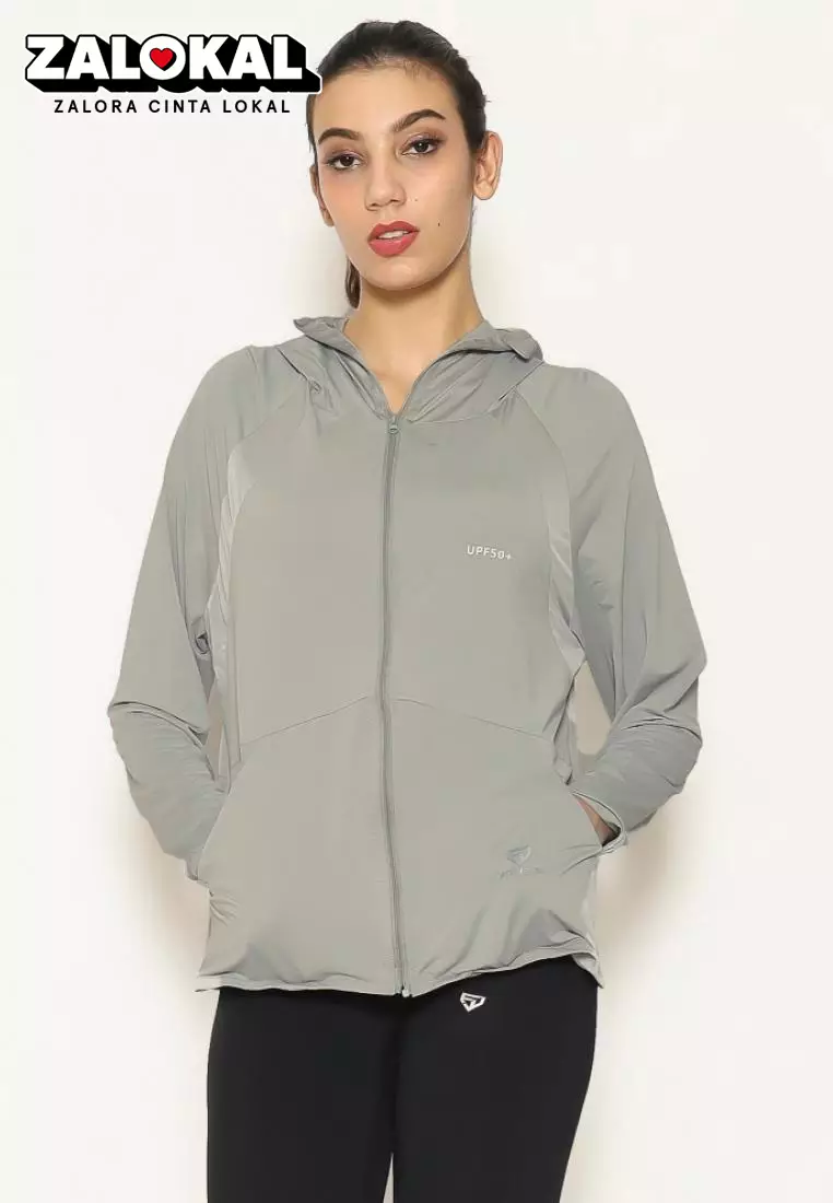 Fitwear - Jaket Olahraga Wanita DRYFIT OVERSIZE ELIZABETH UV FRONT POCKET - SMOKE GRAY