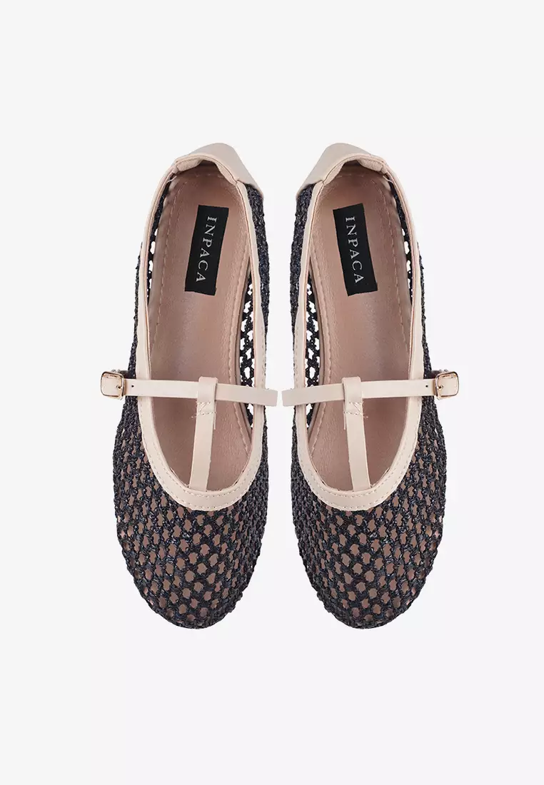 Aria Woven Mary Jane Flatshoes Summer Slip On in Black