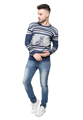 Jual Knitwork KNITWORK Navy - Grey Howling Wolf Jacquard