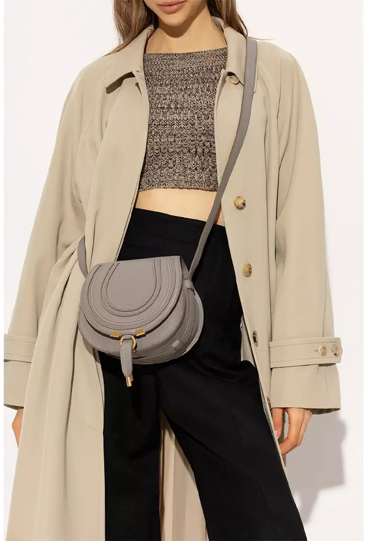 Chloe Small Marcie Saddle Crossbody Bag in Cashmere Grey