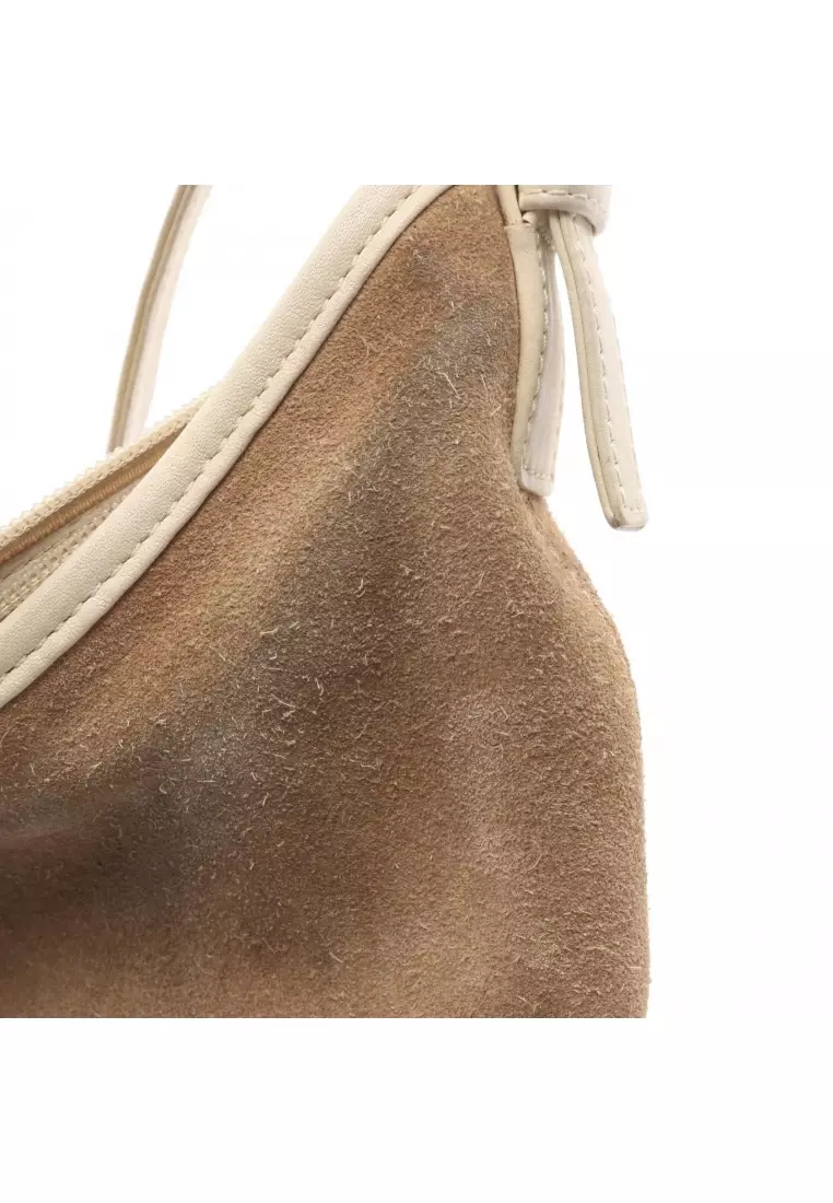 Pre-Loved LOEWE Anagram Shoulder bag suede leather beige ivory