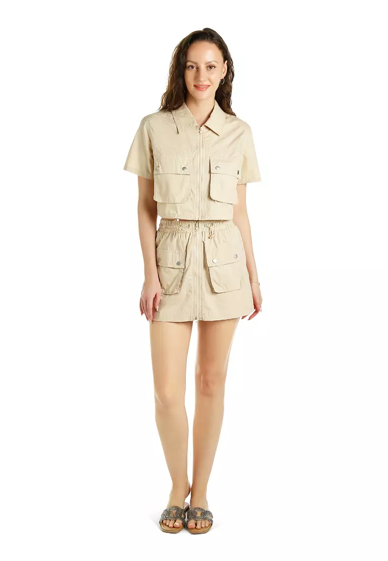Flap Pocket Cargo Mini Skirt in Cream