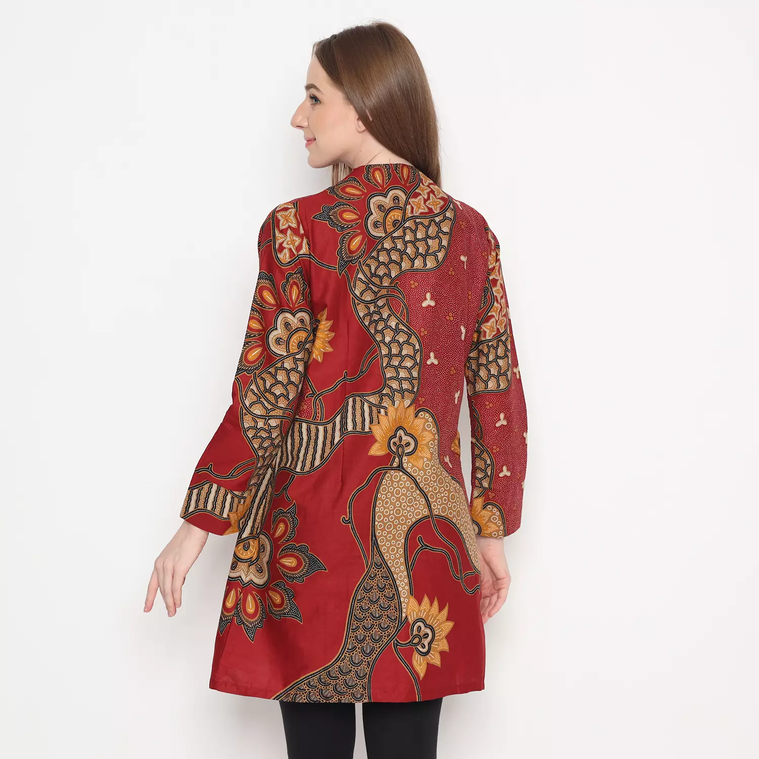 Tunik Batik Wanita Modern Tunik Kancing Lengan Panjang Warna Abu Motif Manikya