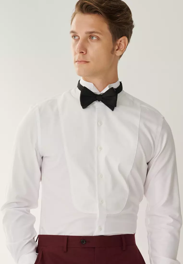 #米蘭系列 白色拼接禮服款修身版襯衫