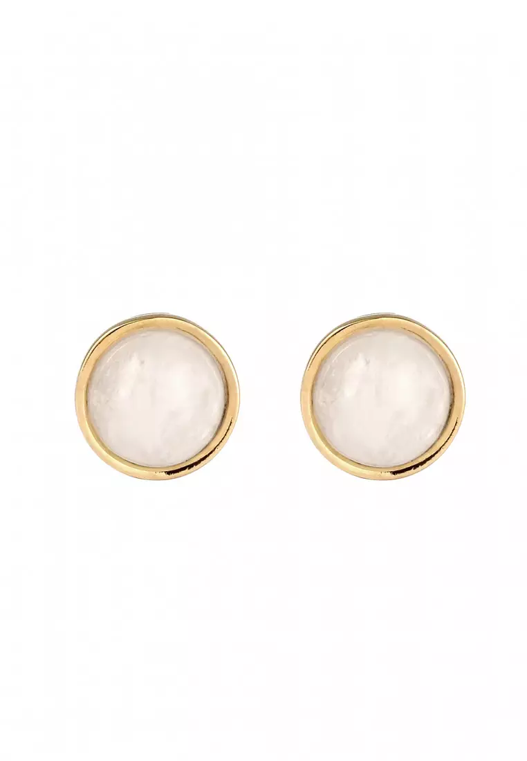 Anting Perhiasan Perak 925 Wanita Circle Moonstone Gold Plated