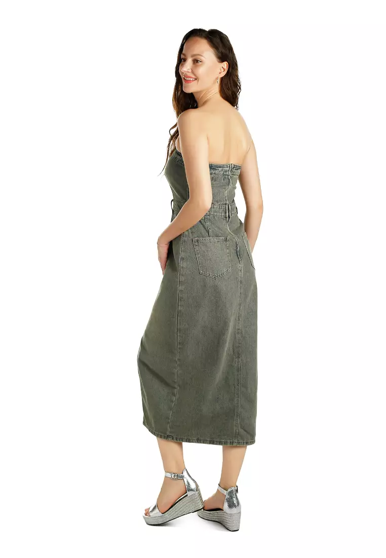 Vintage Wash Strapless Midi Dress