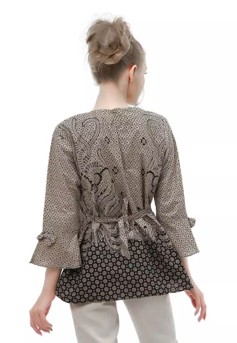 Lynelle Batik Wanita Rowo Lengan Panjang model Tali Samping Material Cotton ORIGINAL - Gray