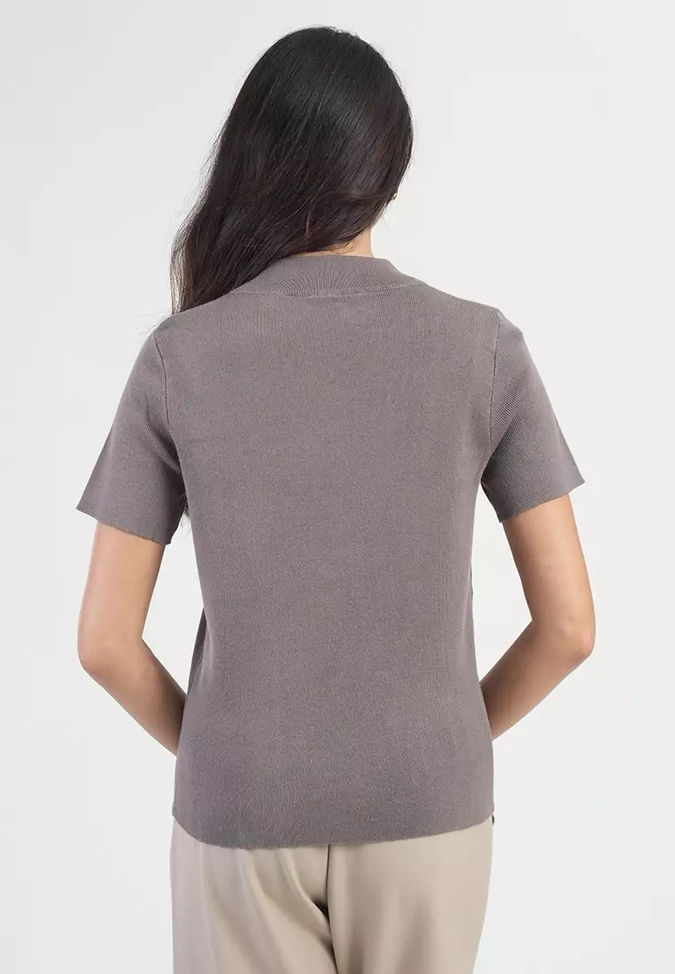 Jolianne Cap Sleeves High Neck Textured Shell Blouse