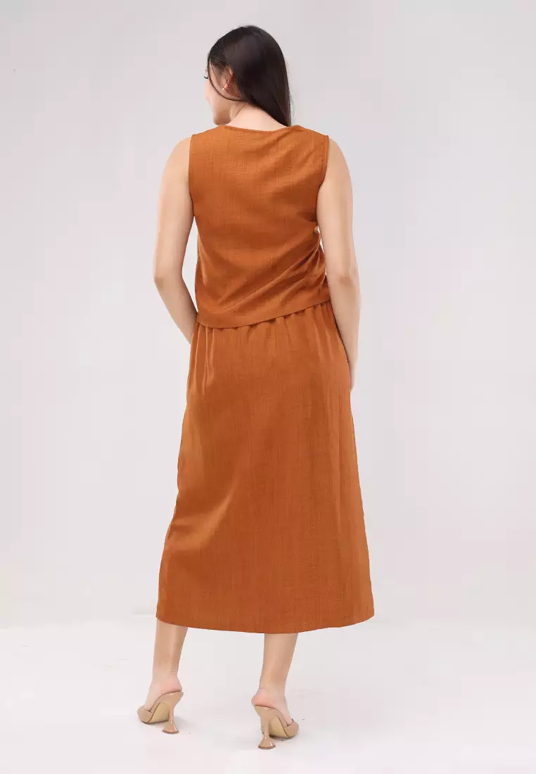 Acid Linen Sleeveless Vest Terno Skirt