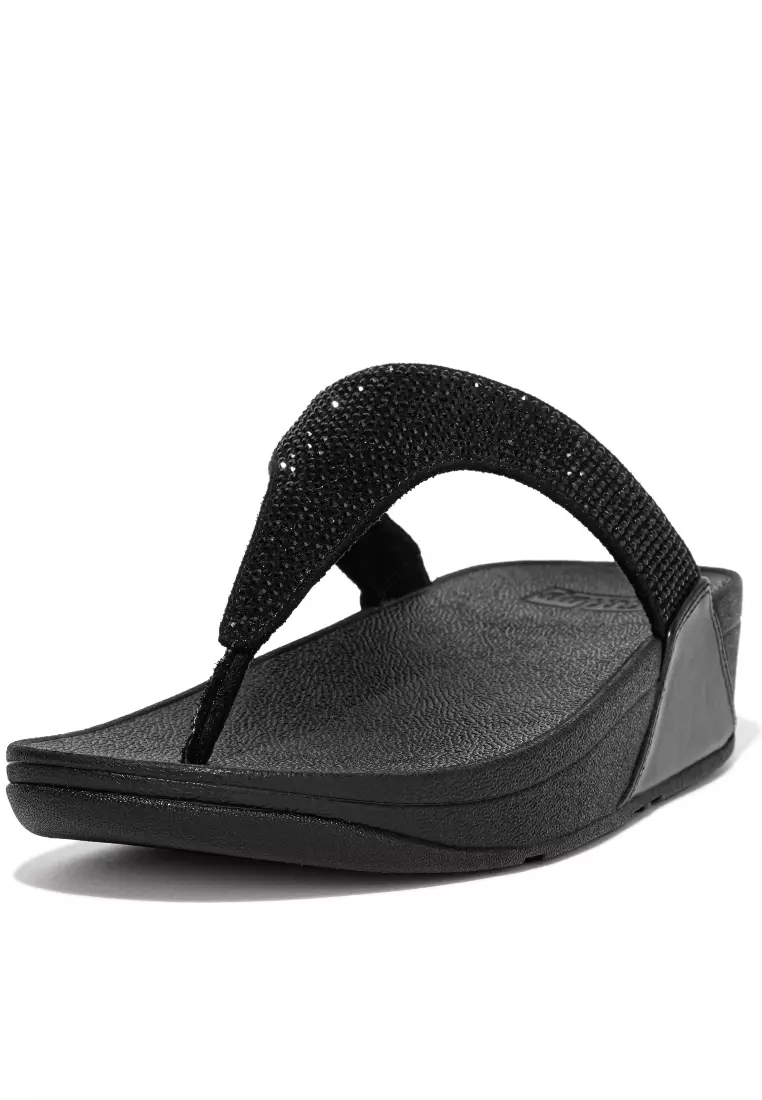LULU Women's Crystal Embellished Toe-Post Sandals - Black (EC5-090)
