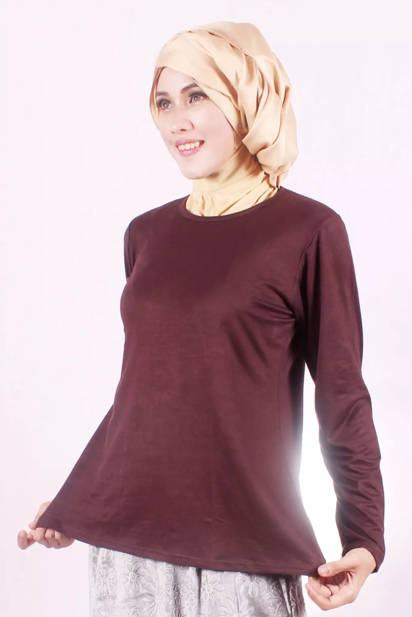 JV Hasanah Lora Inner Blouse Rayon Brown| Manset Blouse Daily Spandex Rayon