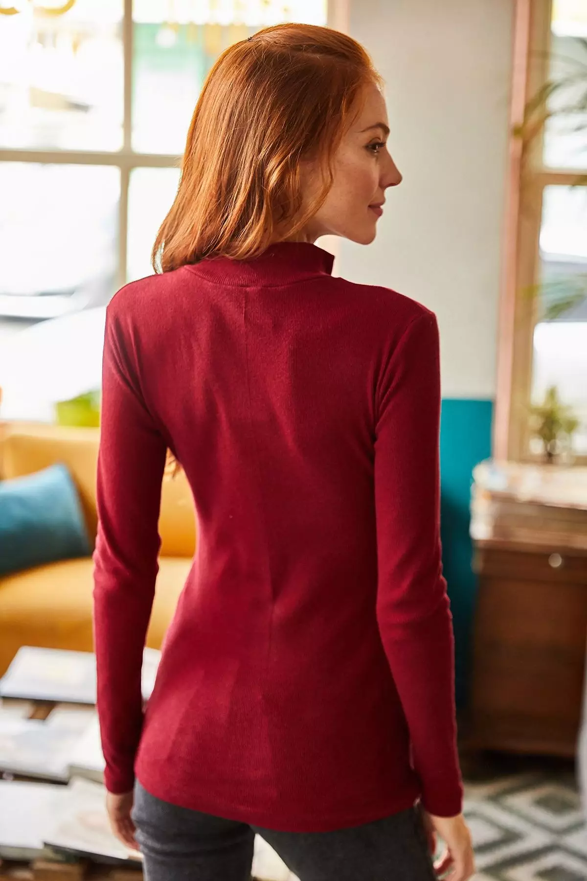 Zippered Turtleneck Lycra Top