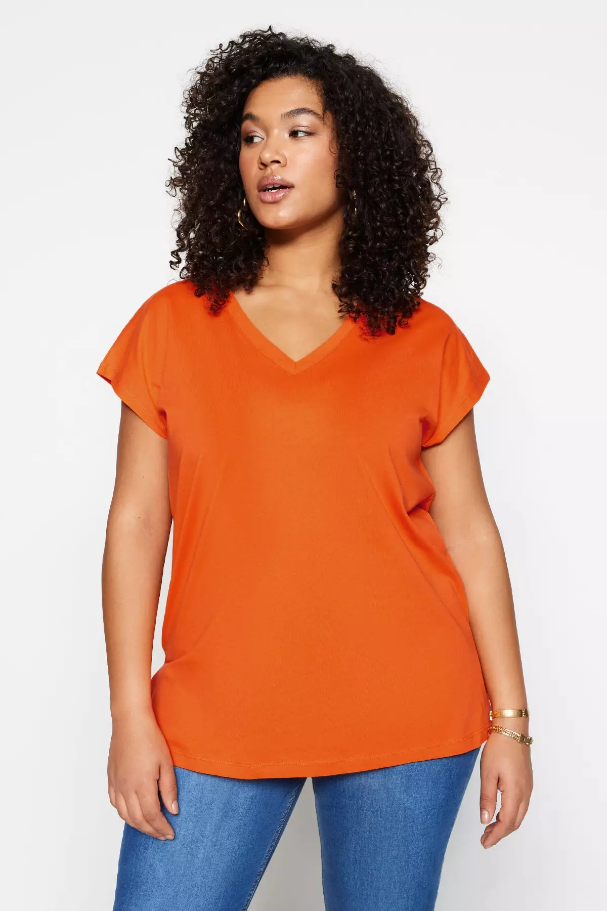 Plus Size V-Neck Slit T-Shirt