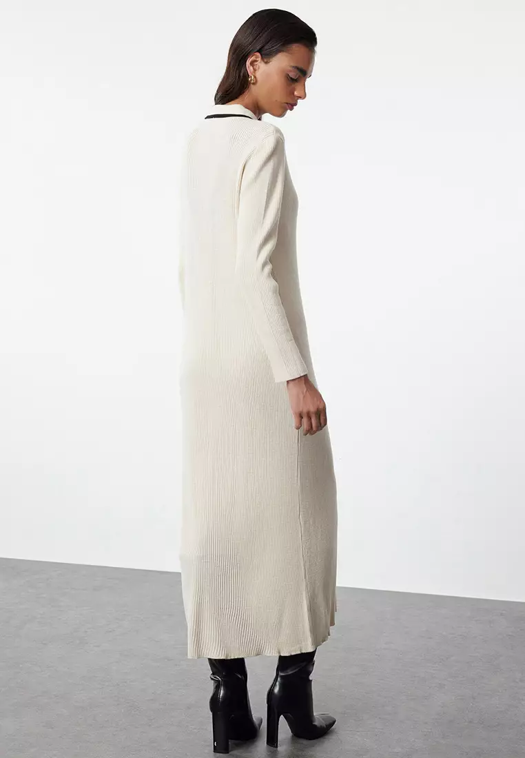 Stone Polo Buttoned Collared Knitted Dress Tctaw25Eb00044