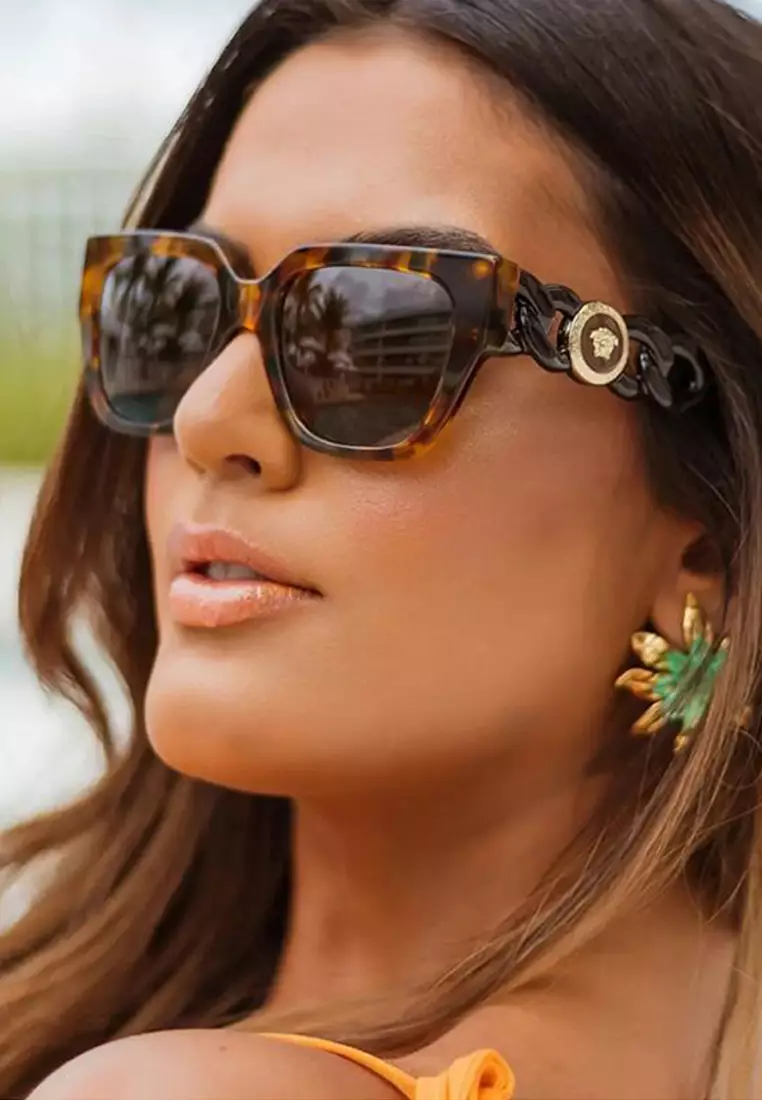 Women's Square Frame Brown Acetate Sunglasses - VE4409F