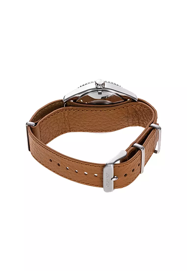 Orient Mako RA-AC0Q05P Automatic 39.9mm Date Apricot Dial Silver Leather Light Brown