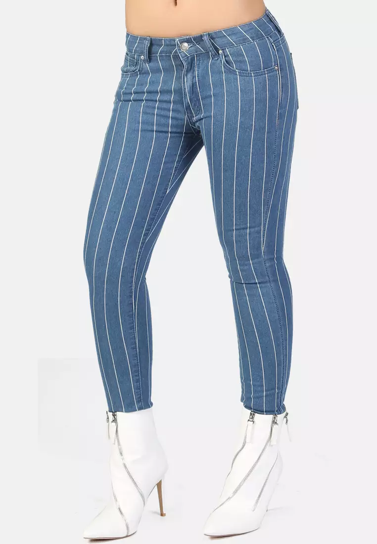 Blue and white hot sale striped skinny jeans