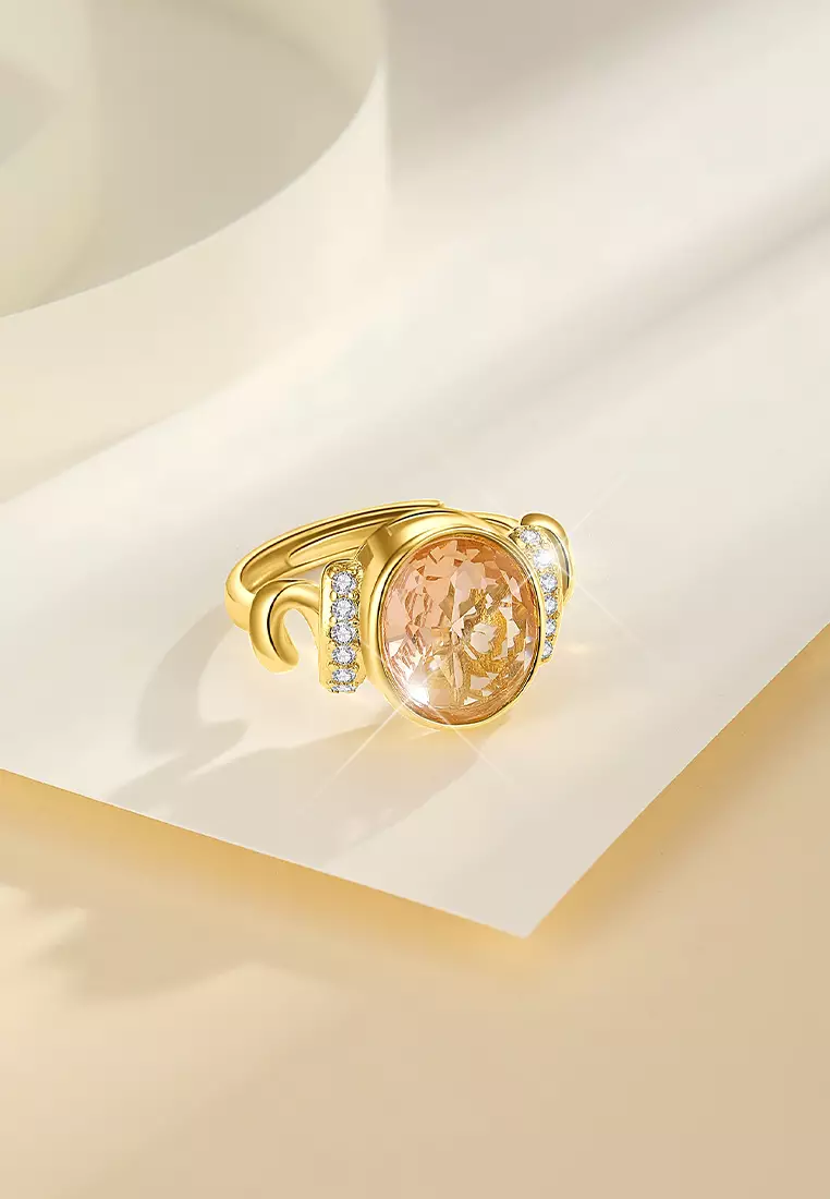 Cincin Wanita Original Mewah Fashion Perhiasan Kuning Zircon 5A Adjustable Cincin Cewek