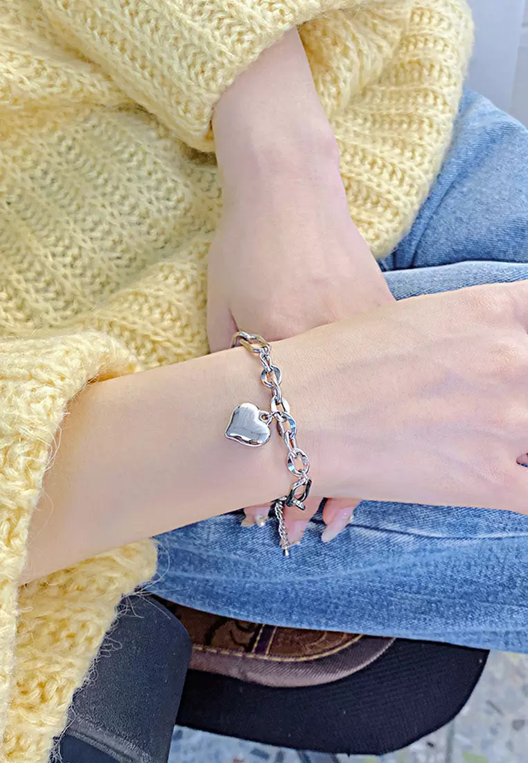 Everlast Heart Link Chain Bracelet in Silver