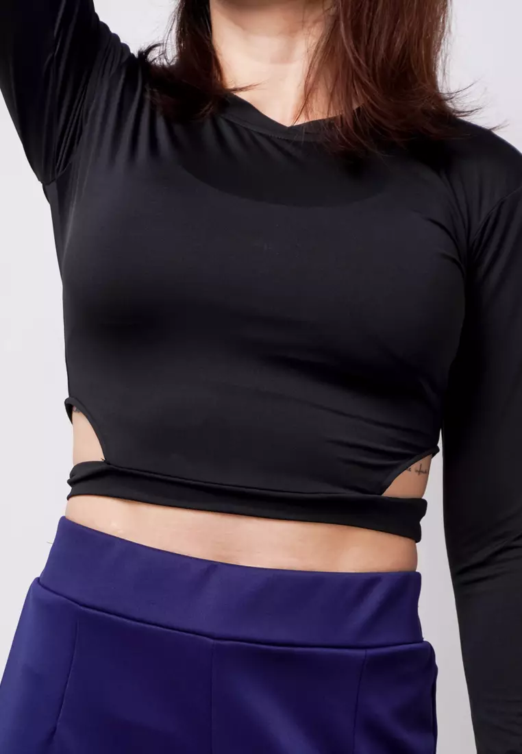 LTE06 TDLA CRH Crop Long Sleeve Wanita Polos Hitam