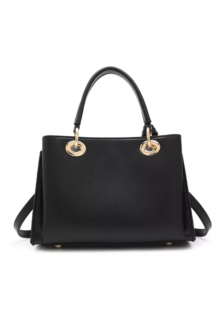 Women's Zig Zag Quilted Top Handle Bag / Crossbody Bag / Shoulder Bag - Black