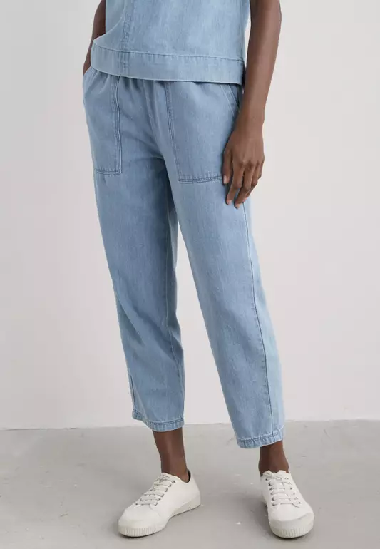 Seasalt Cornwall Blue Sholl Denim-Linen Joggers