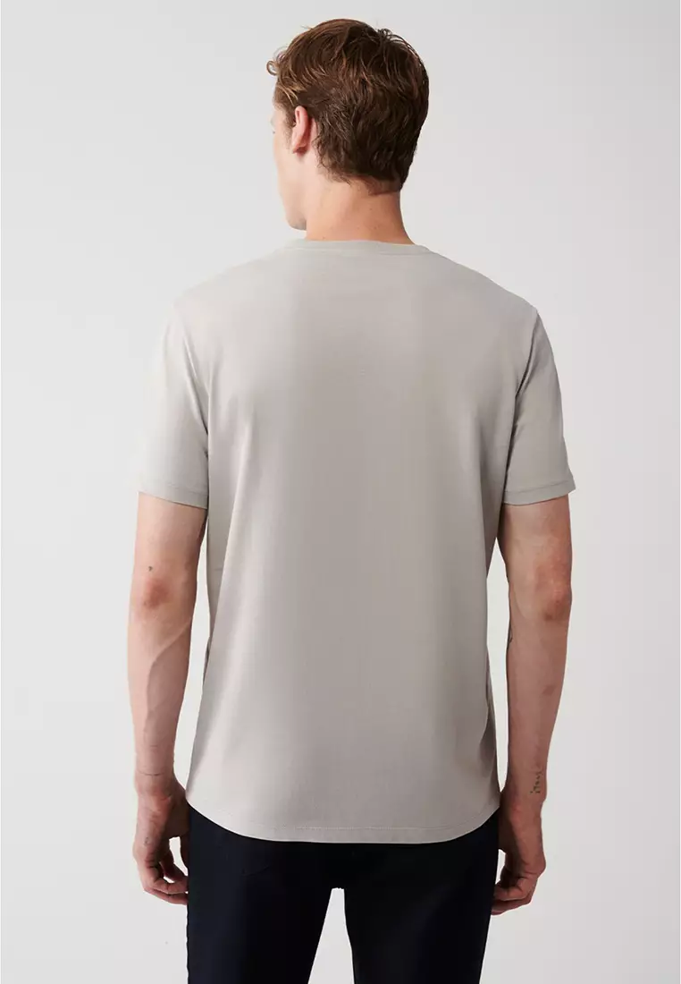 Men's Gray 100% Cotton Breathable Crew Neck T-Shirt E 001000