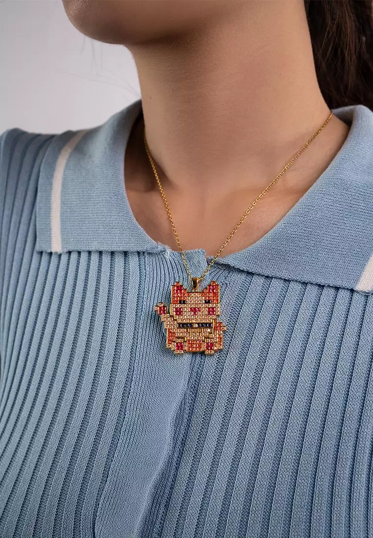Pixel Lucky Cat Pendant 018