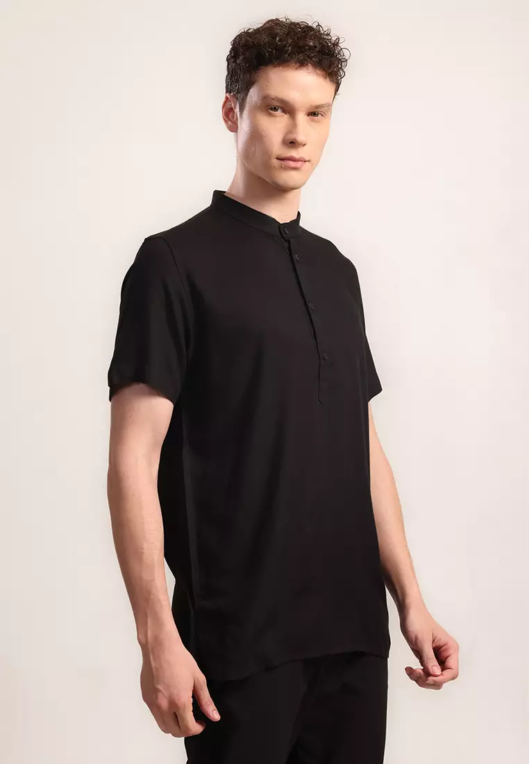 MOC Kemeja Koko Lengan Pendek Pria Javier - Black