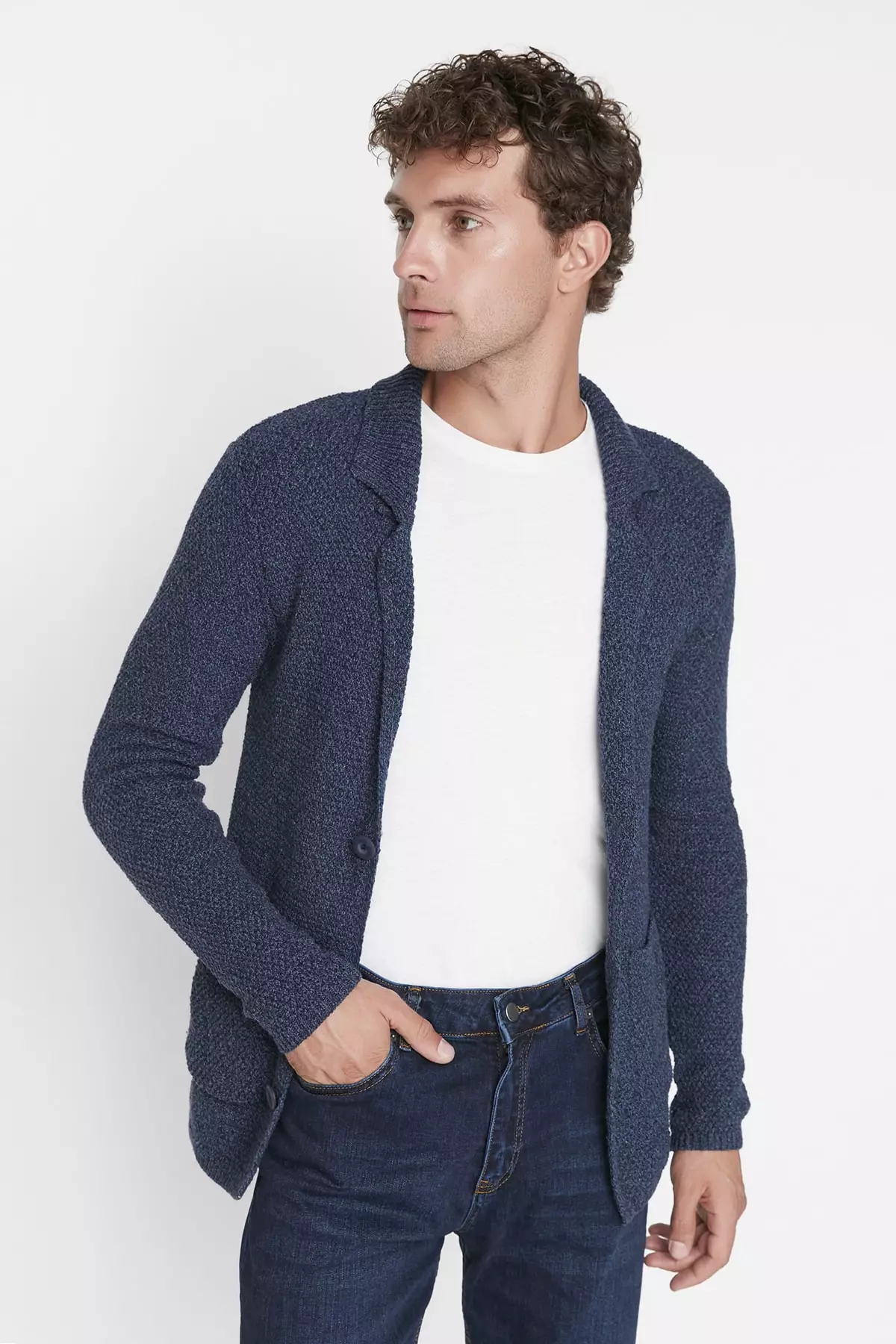Buy Trendyol Navy Blue Men's Slim Fit Jacket Collar Textured Pocket  Knitwear Cardigan in Navy Blue 2024 Online