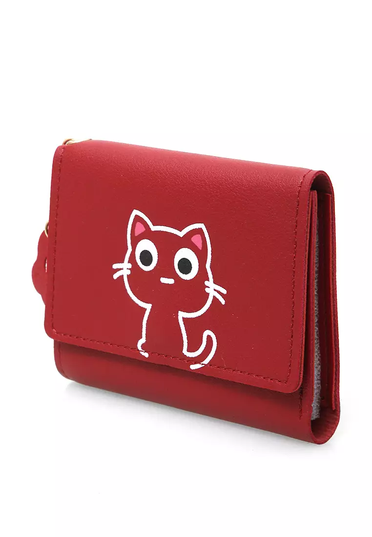 Fiore Dompet Anak Wanita Mini Short Wallet Cat Motive Many Slot Material Leather ORIGINAL - Red