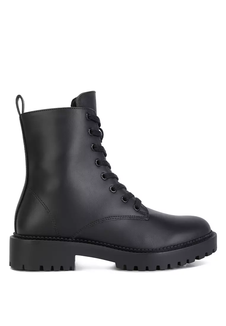 Discount on London Rag  shoes - SKU: Black Faux Leather Lace Up Boots