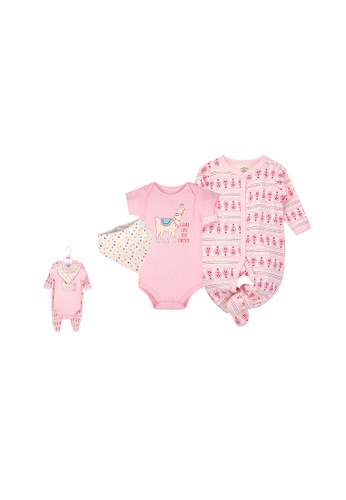 Little Kooma white and pink Luvable Friends Baby Bodysuit Sleepsuit Bib 3 Piece Layette Set 72322CH Llama Love B098DKA09E7C46GS_1