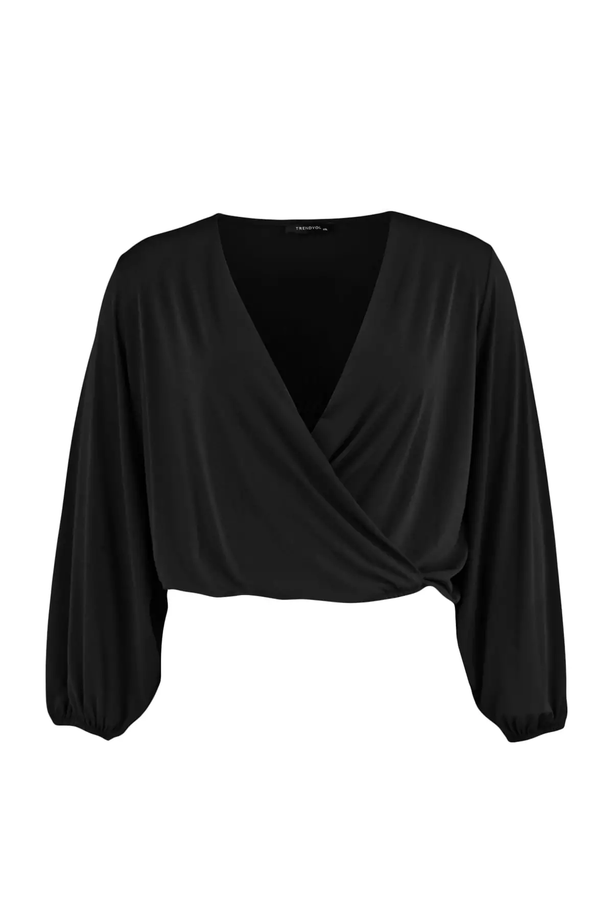 Plus Size Wrap Balloon Sleeves Blouse