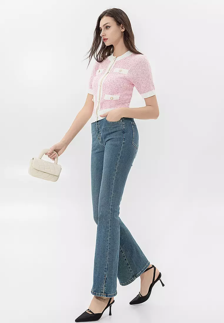 正肩袖圆领毛织外套