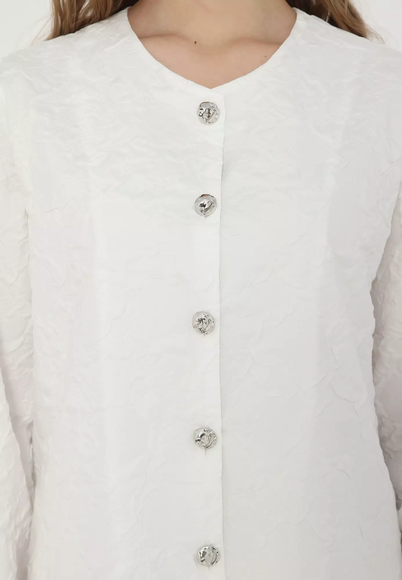 Women Semi Jas Floral Pattern 3D In White By Brilliant Girl Warna PUTIH