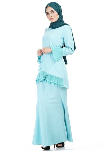 Buy Eshika Kurung with Layered Pleated Hem from Ashura in Blue only 200