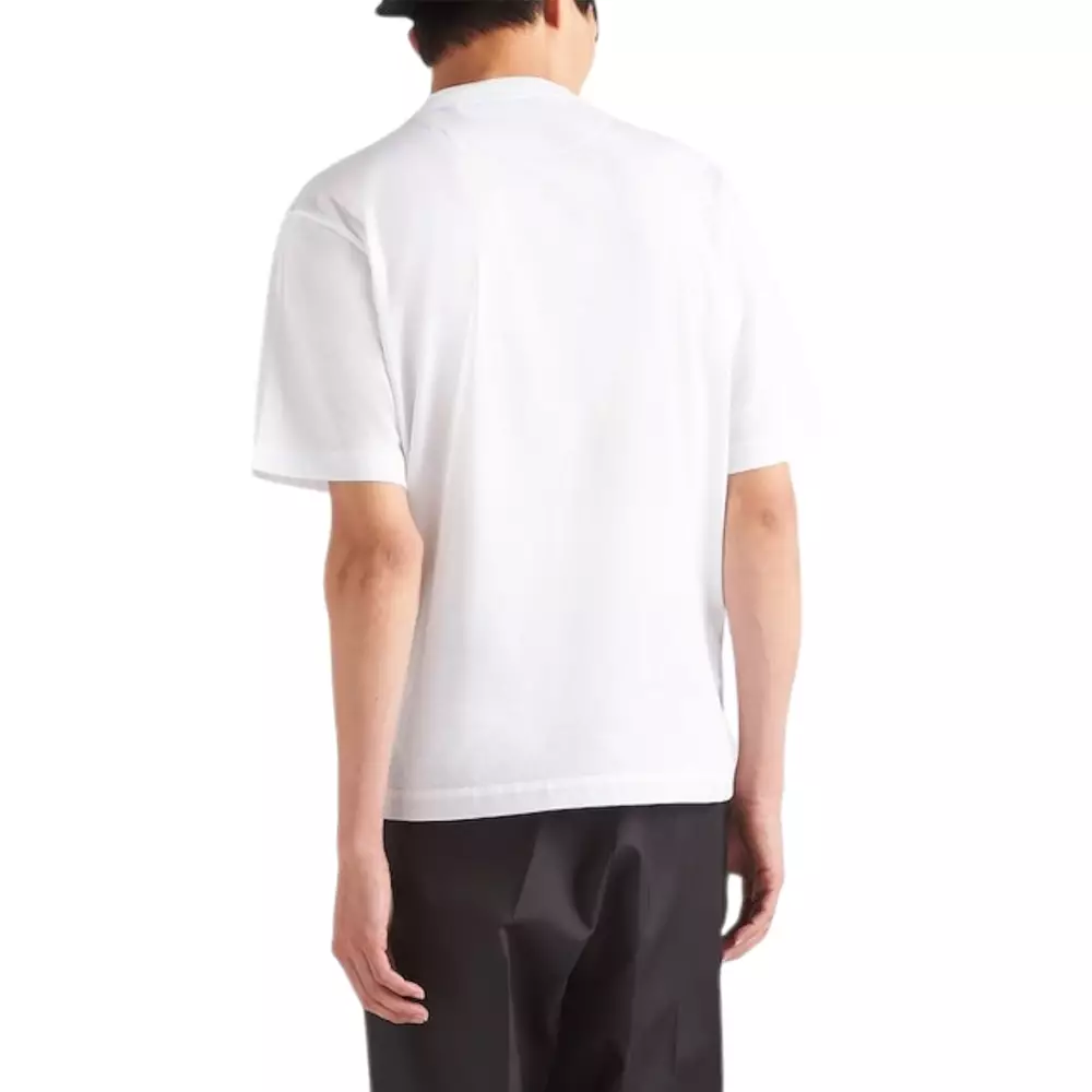 Oversized Pocket T-Shirt with Triangle Metal Logo White