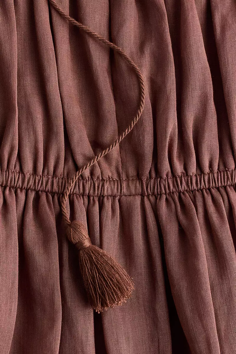 Drawstring-detail ramie dress