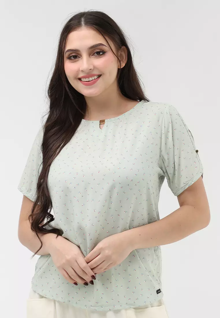 Woven Printed Rayon Short Sleeves Blouse