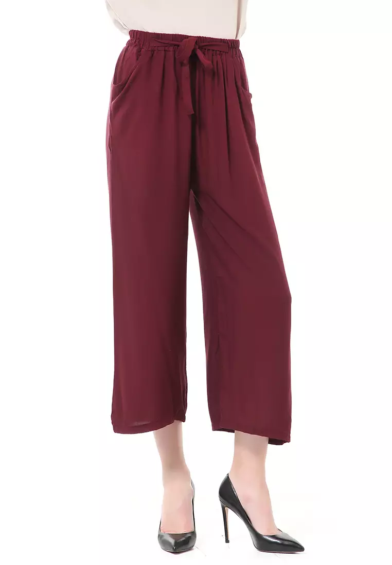 Stella Celana Panjang Casual Wanita Kulot Loose Pants Homewear Material Rayon ORIGINAL - Maroon