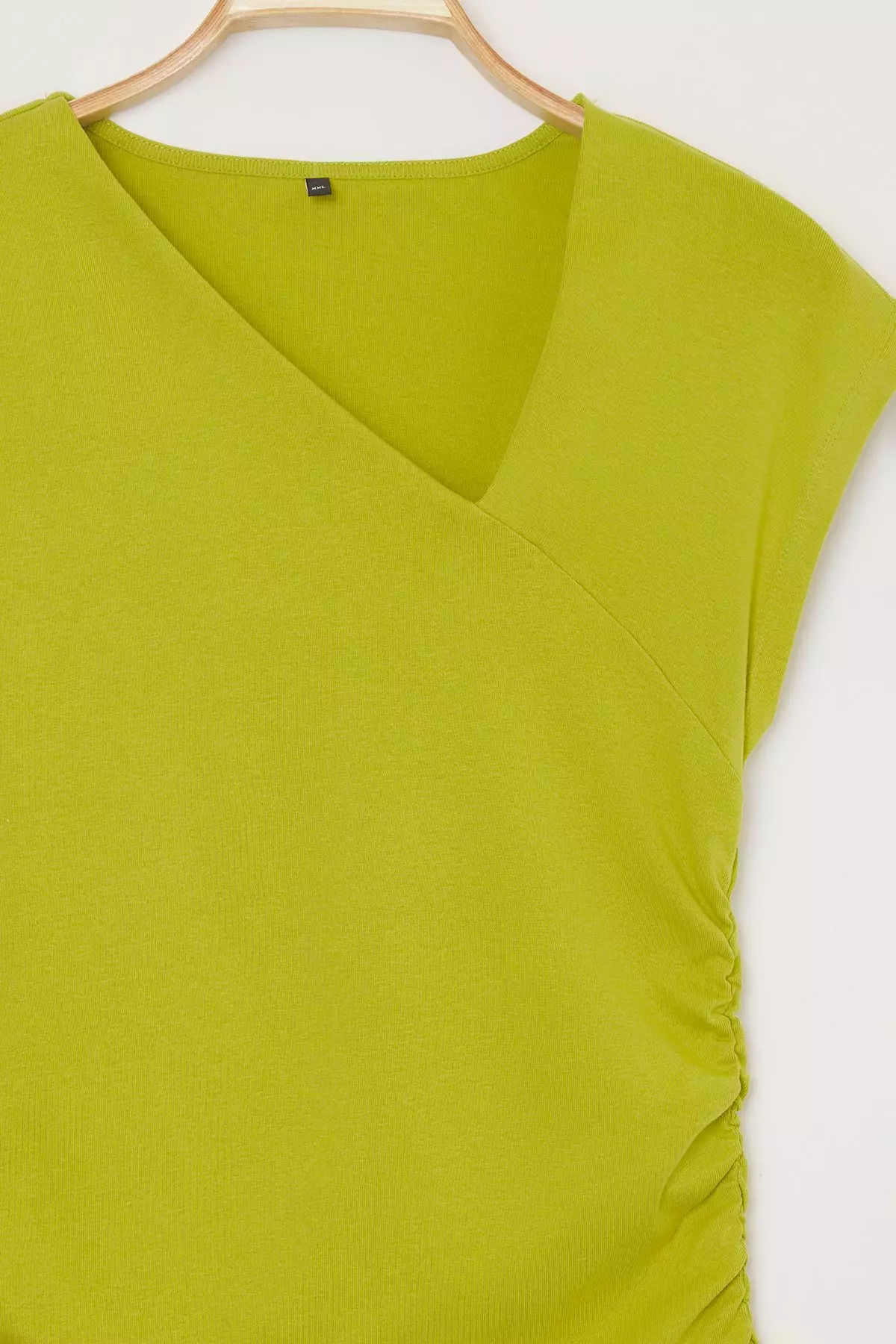Oil Green Soft Fabric Asymmetrical Collar 100% Cotton Knitted Plus Size Blouse TBBSS25AF00002