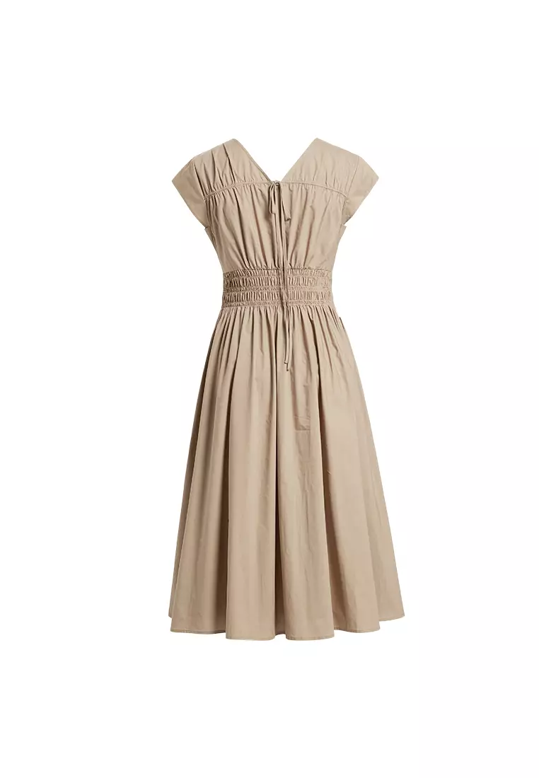 Sleevess Smocked Waist Midi Dress