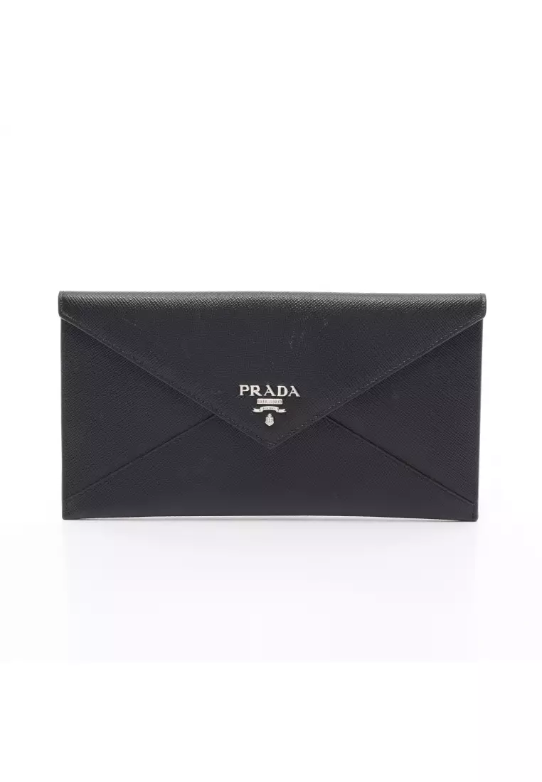 PRADA Pre loved Prada SAFFIANO LETTER Bi fold Long Wallet