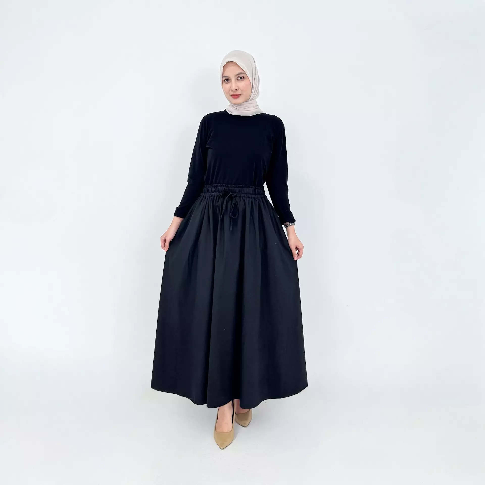 Rok Panjang Katun Flare Bianca HITAM