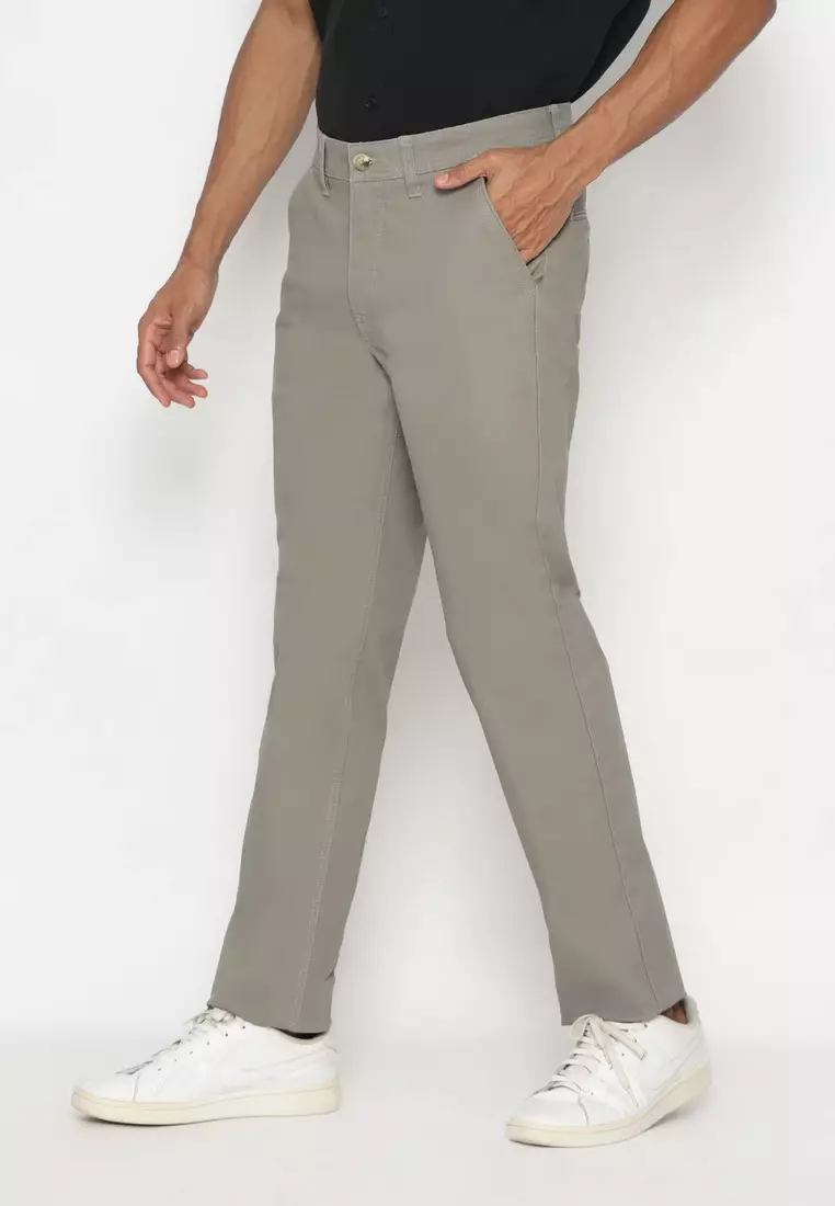POLICE Celana Chino Panjang Cotton Premium Light Grey Regular Fit Pria