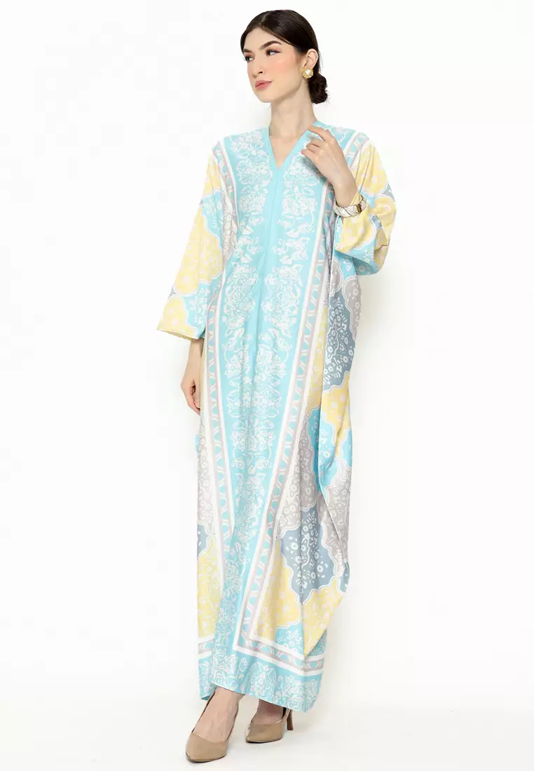Kanzi Long Sleeve Black and White Batik Kaftan