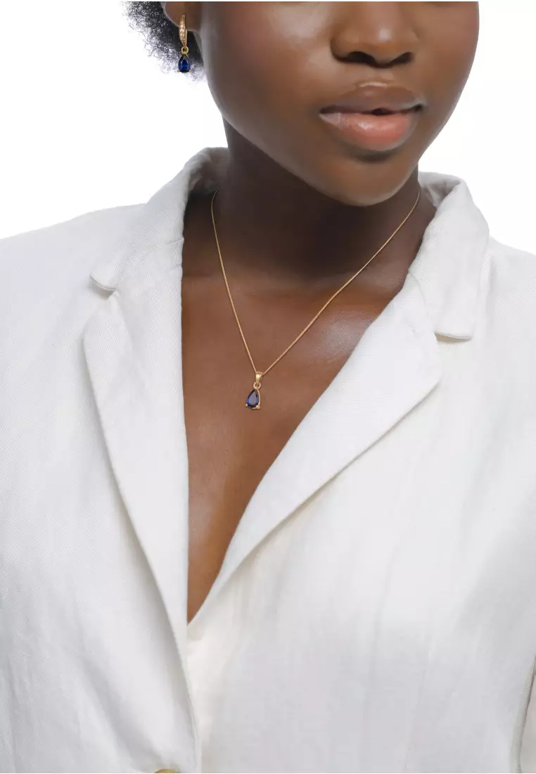 Set Perhiasan Perak 925 Wanita Drop Sapphire Elegant Zirconia Gold Plated