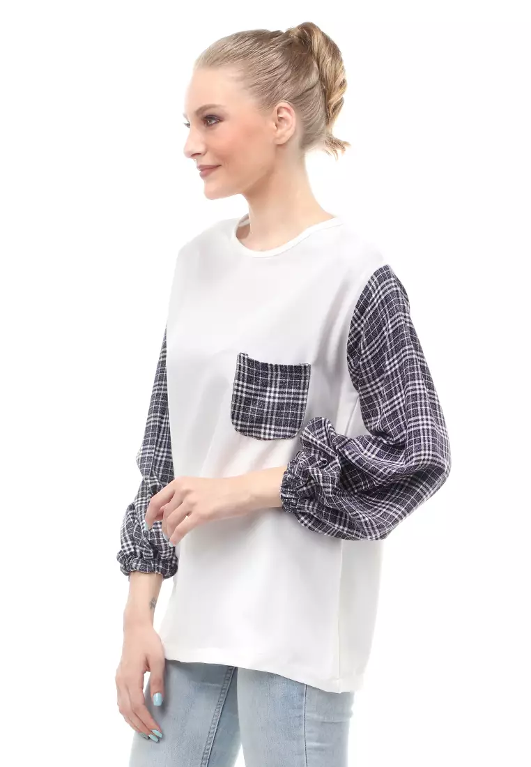 Shana Blouse Dual Tone Color Lengan Puff Atasan Wanita - Slate